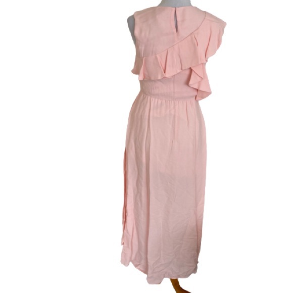 Maje Dress NEW Ruffle Crepe Peche Peach Designer Off Shoulder 1 Small NWT - Picture 3 of 9